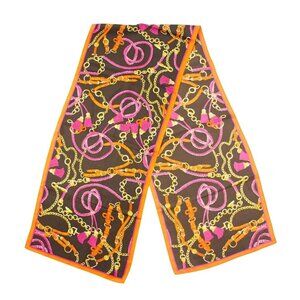 Chain & Horse Bit Silk Scarf Multicolor 12 1/4" X 60"